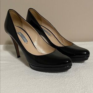 Prada Black Glossy Platform Heels Size 38.5